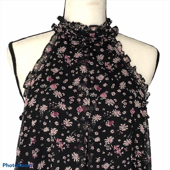BCBGeneration A-Line Halter Mini Dress NWT Size Small Floral Ruffle Cocktail - Picture 15 of 16